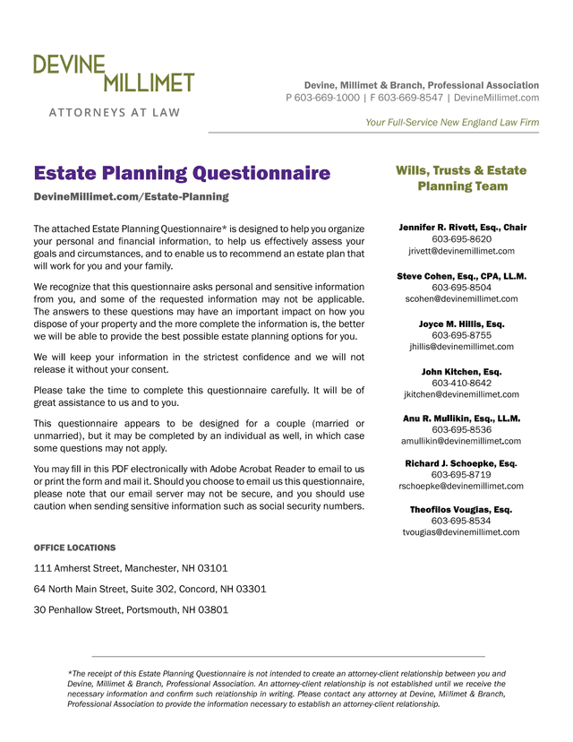 Estate Planning Questionnaire screenshot
