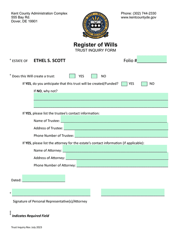 TRUST INQUIRY FORM screenshot
