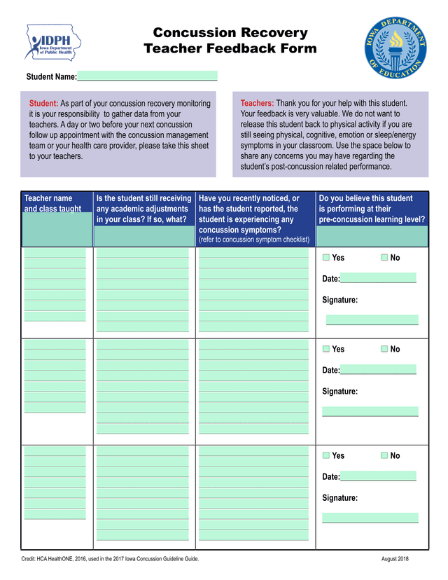 Concussion Recovery Monitoring Form screenshot