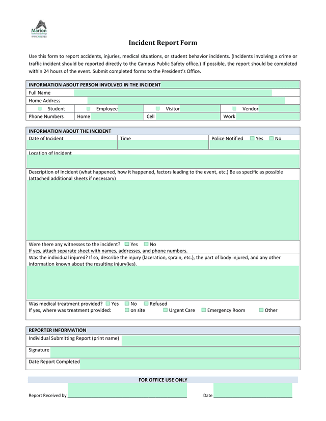 Incident Report Form screenshot