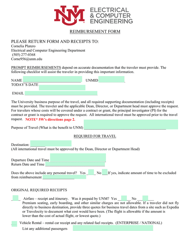 Reimbursement Form screenshot