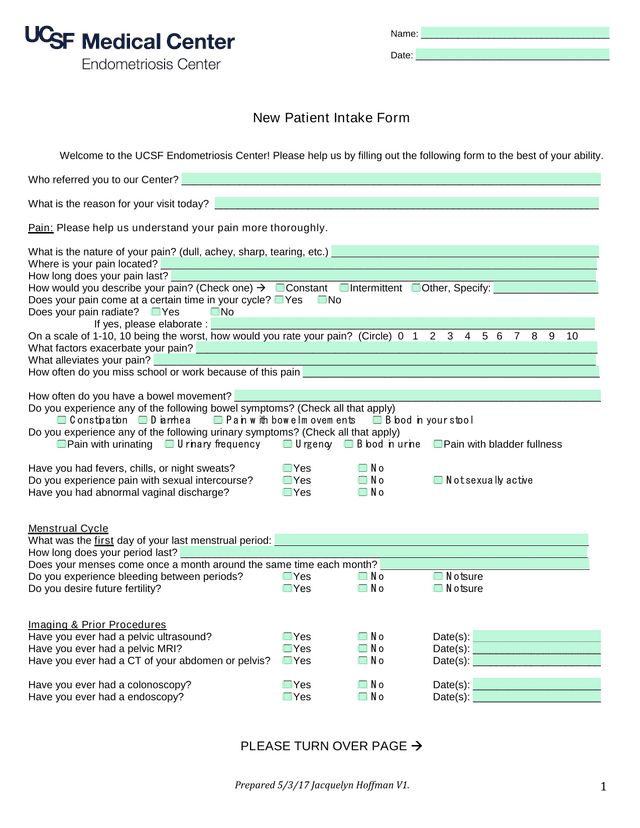 New Patient Intake Form screenshot