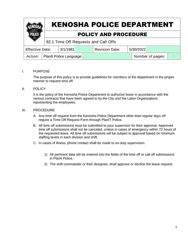82.1 Time Off Requests And Call Offs screenshot