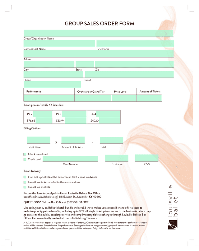 GROUP SALES ORDER FORM screenshot