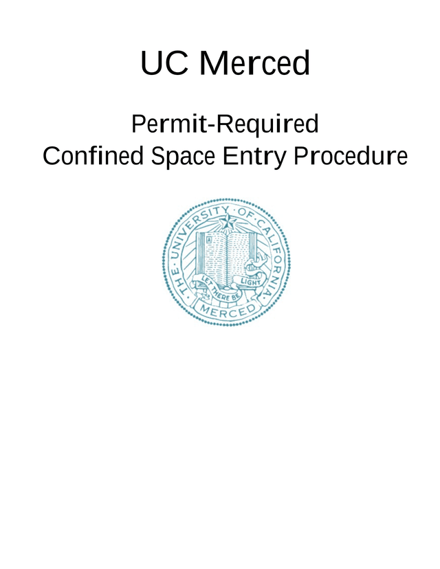 UC Merced Permit Required Confined Space Entry Procedure screenshot
