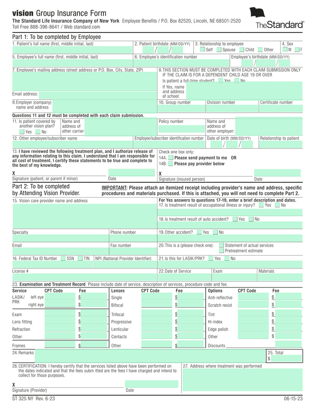 Vision Group Insurance Form screenshot