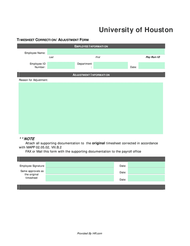Timesheet CorrectionAdjustment Form screenshot