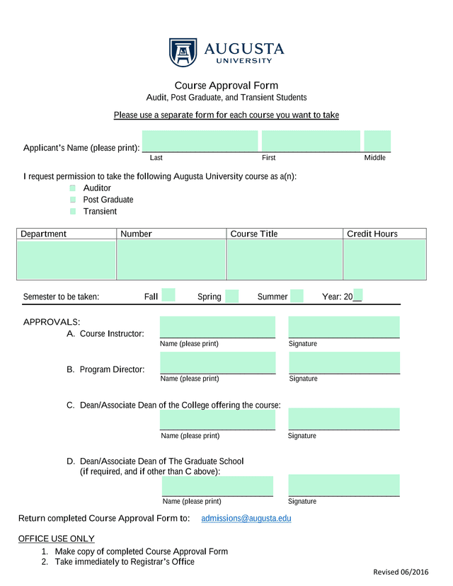 Course Approval Form screenshot