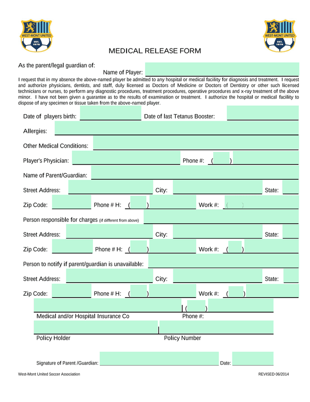MEDICAL RELEASE FORM screenshot