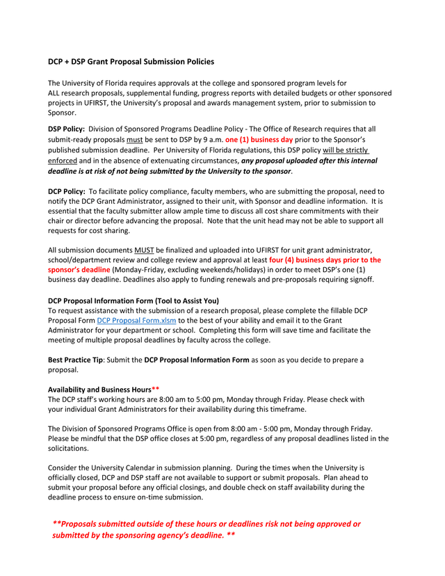 DCP  DSP Grant Proposal Submission Policies screenshot