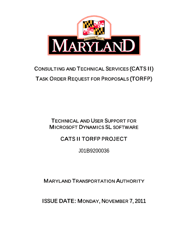Consulting And Technical Services (CATS II) Task Order Request For Proposals (TORFP) screenshot