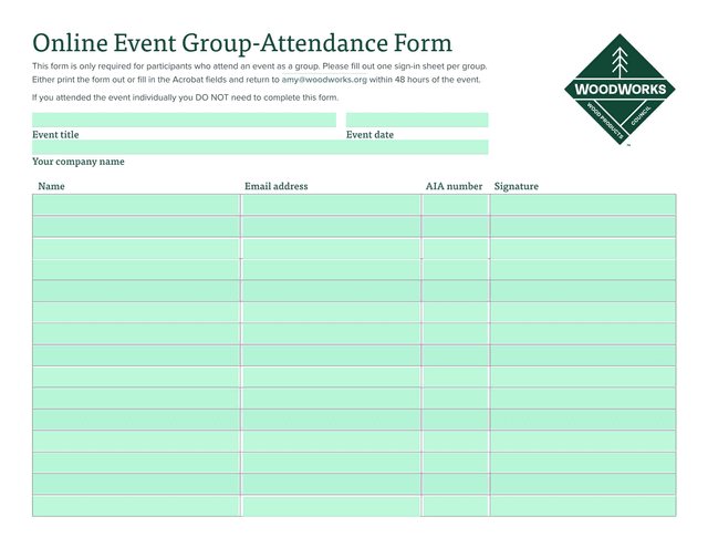 Online Event Group Attendance Form screenshot