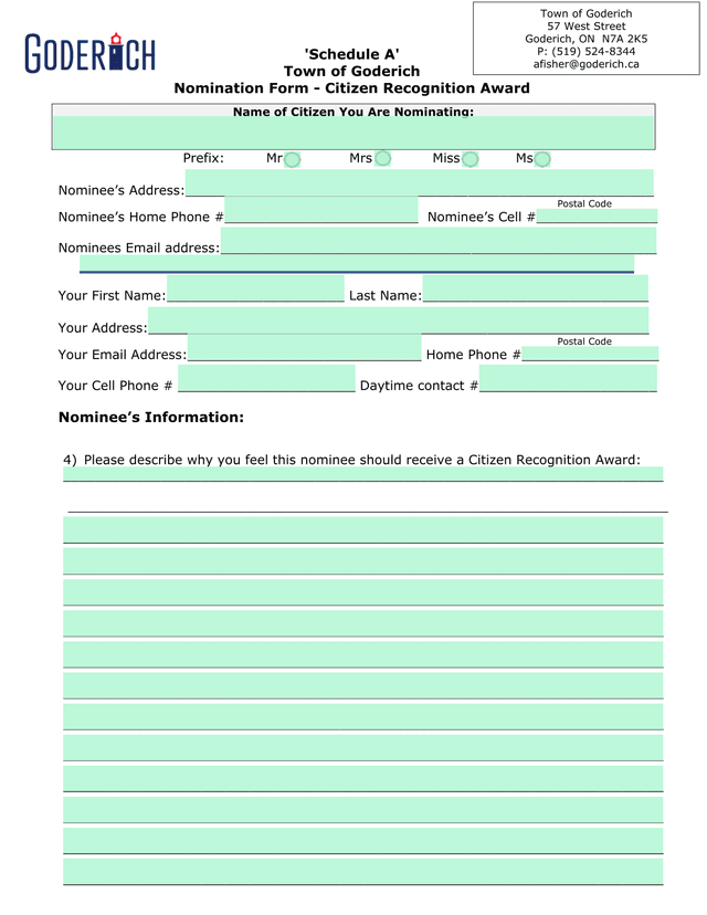 Schedule A   Nomination Form   Citizen Recognition Award screenshot