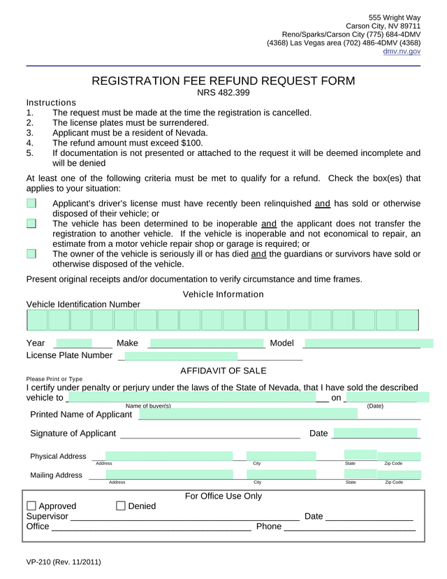 REGISTRATION FEE REFUND REQUEST FORM screenshot