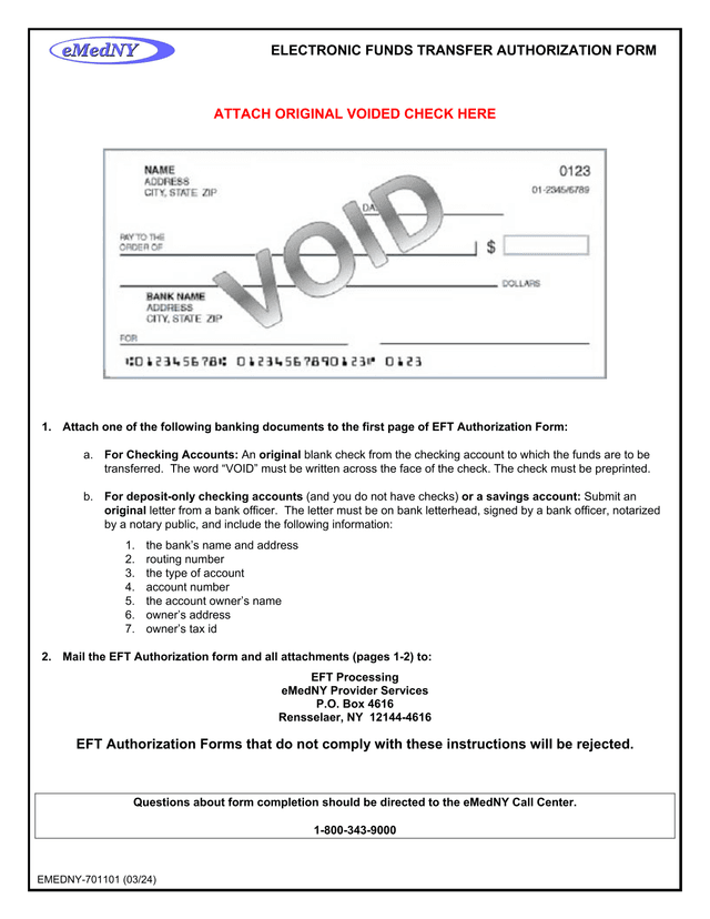 Electronic Funds Transfer Authorization Form screenshot