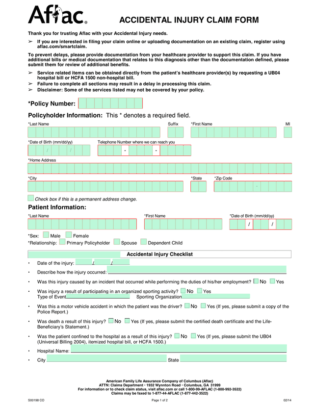 Accidental Injury Claim Form screenshot