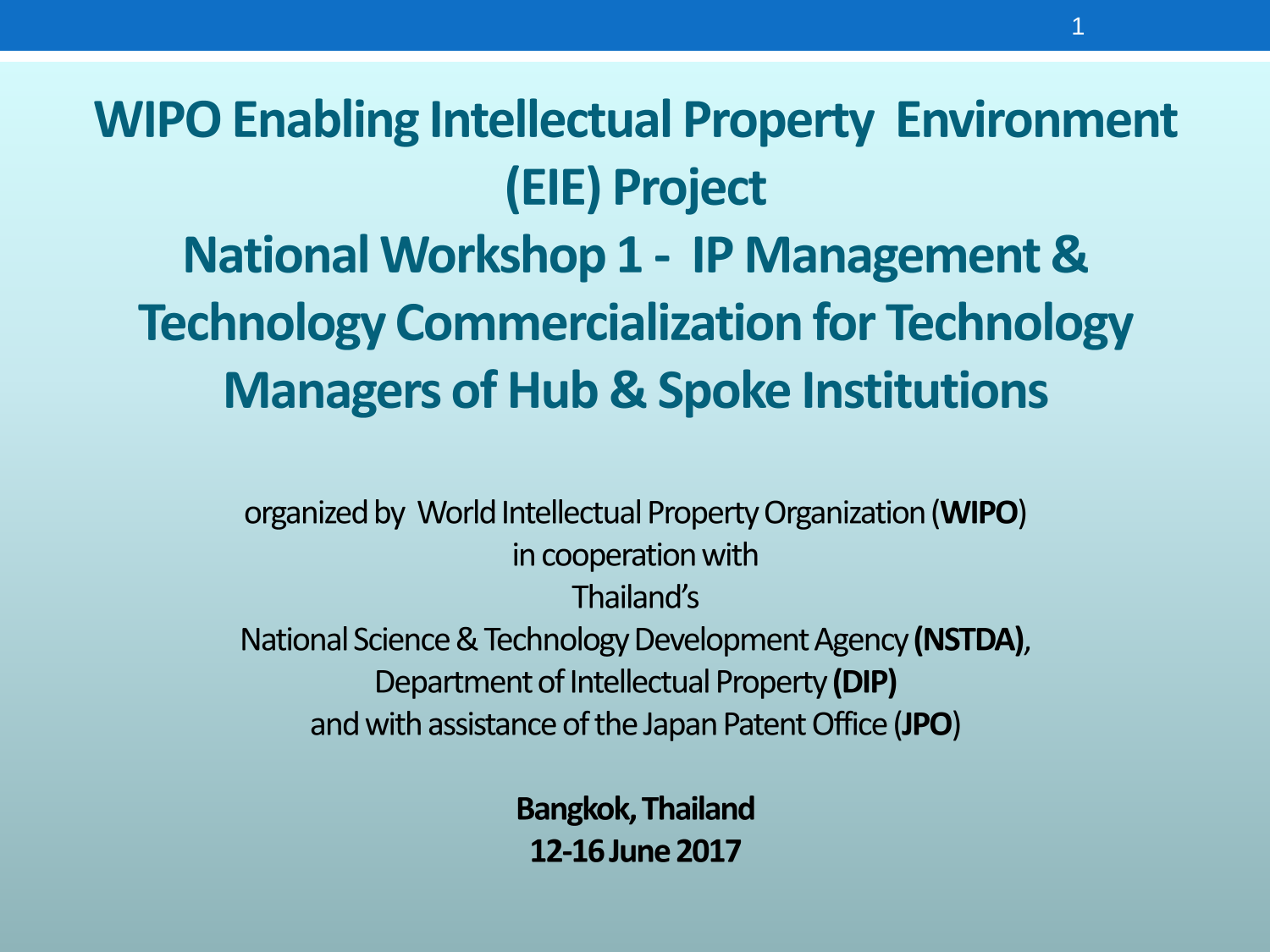 WIPO Enabling Intellectual Property Environment (EIE) Project National Workshop 1 screenshot