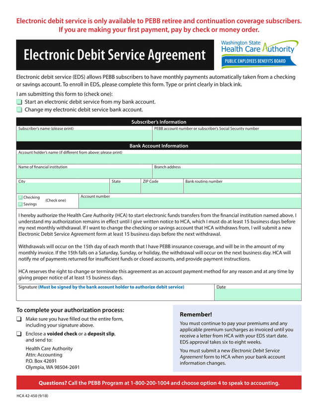 Electronic Debit Service Agreement screenshot