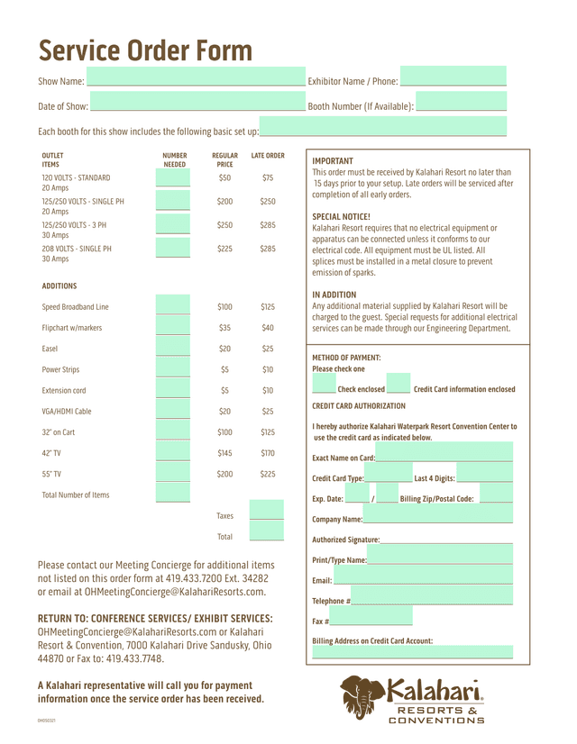 Service Order Form screenshot