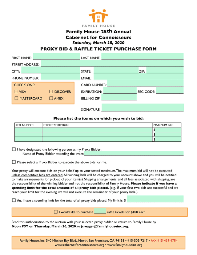 Proxy Bid  Raffle Ticket Purchase Form screenshot