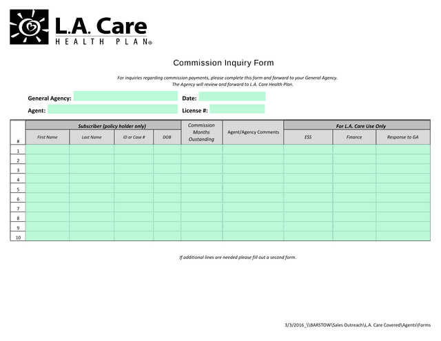 Commission Inquiry Form screenshot