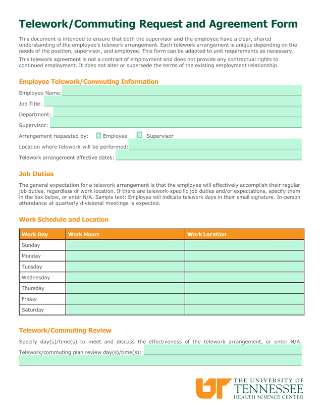 TeleworkCommuting Request And Agreement Form screenshot