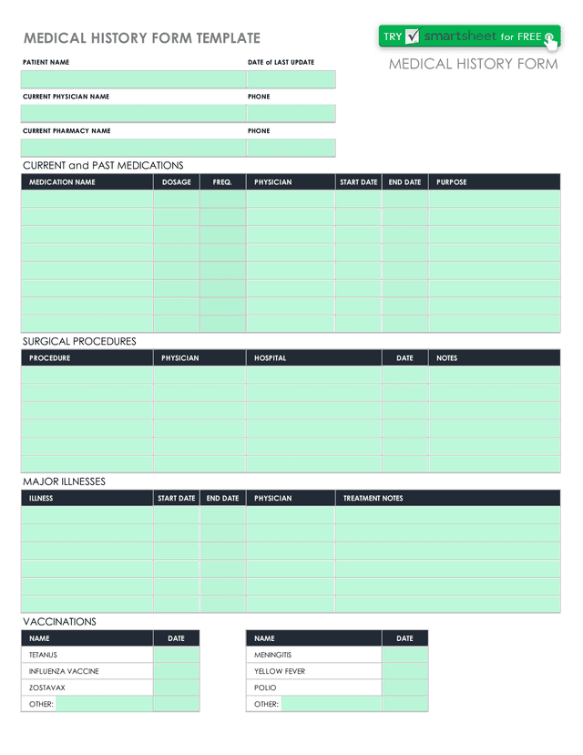 MEDICAL HISTORY FORM TEMPLATE screenshot
