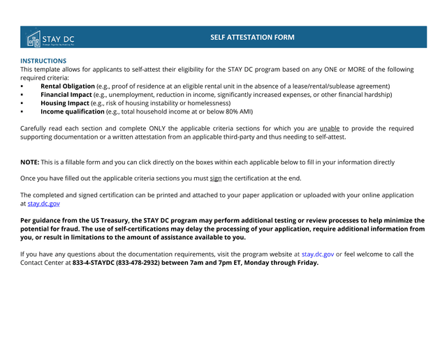 SELF ATTESTATION FORM screenshot