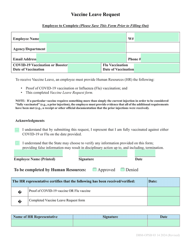 Vaccine Leave Request screenshot