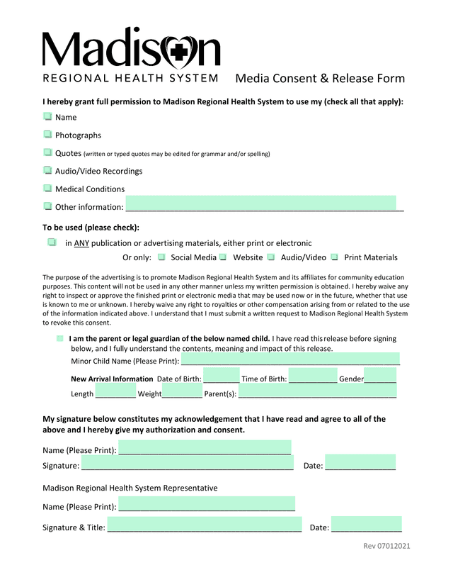 Media Consent  Release Form screenshot