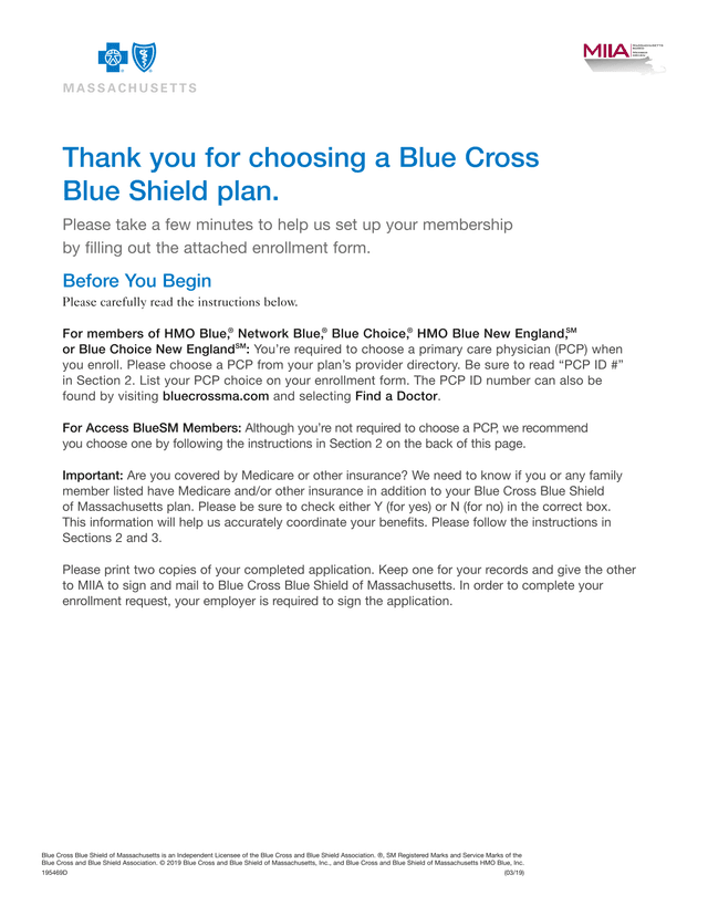 Blue Cross Blue Shield Of Massachusetts Enrollment Form screenshot