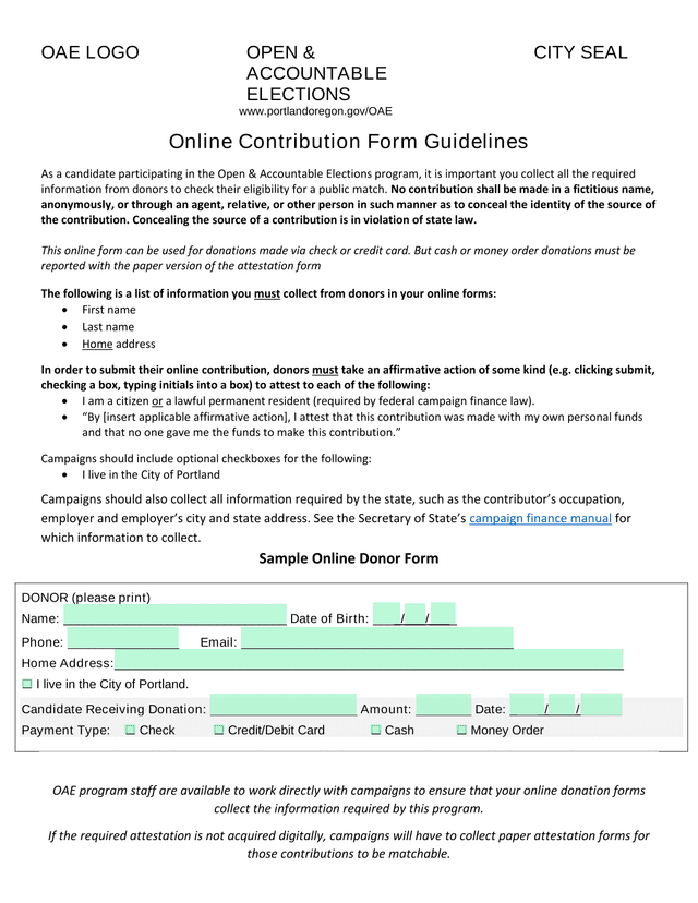 Online Contribution Form Guidelines screenshot