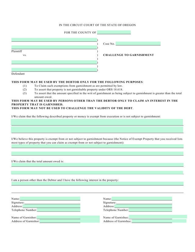 Challenge To Garnishment screenshot