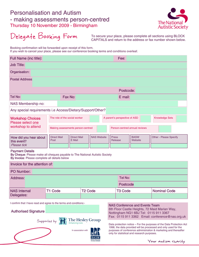 Delegate Booking Form screenshot