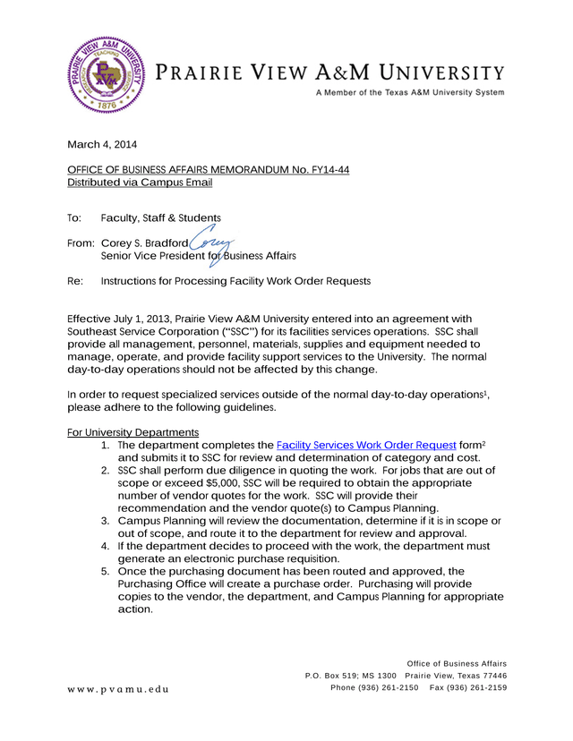 Office Of Business Affairs Memorandum No. FY14 44 screenshot