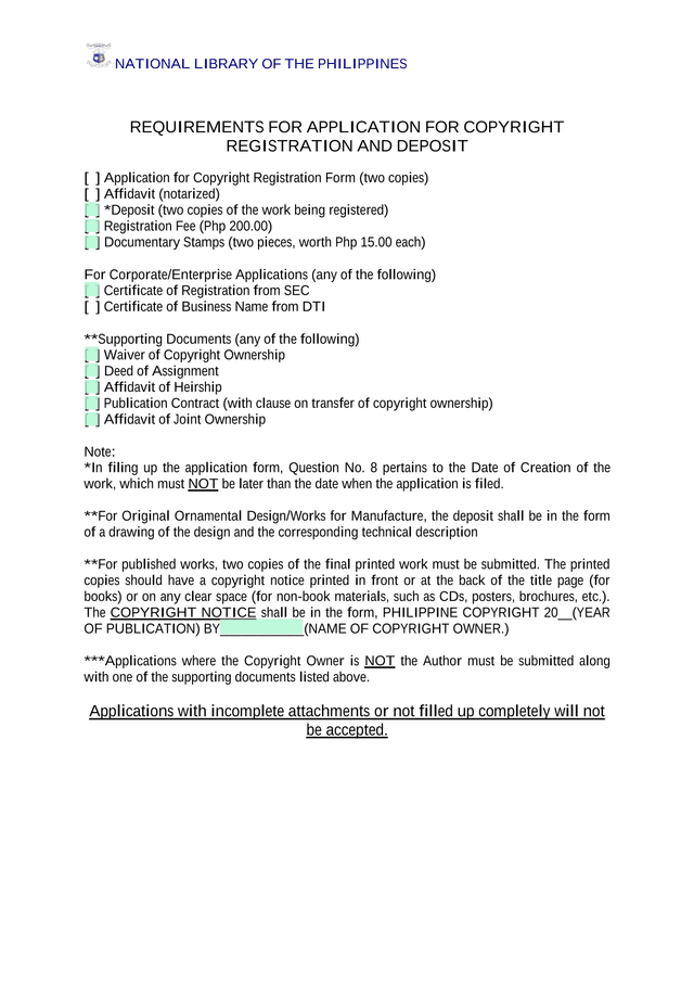 Requirements For Application For Copyright Registration And Deposit screenshot