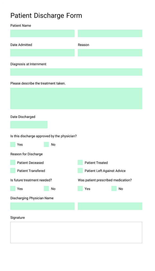 Patient Discharge Form screenshot