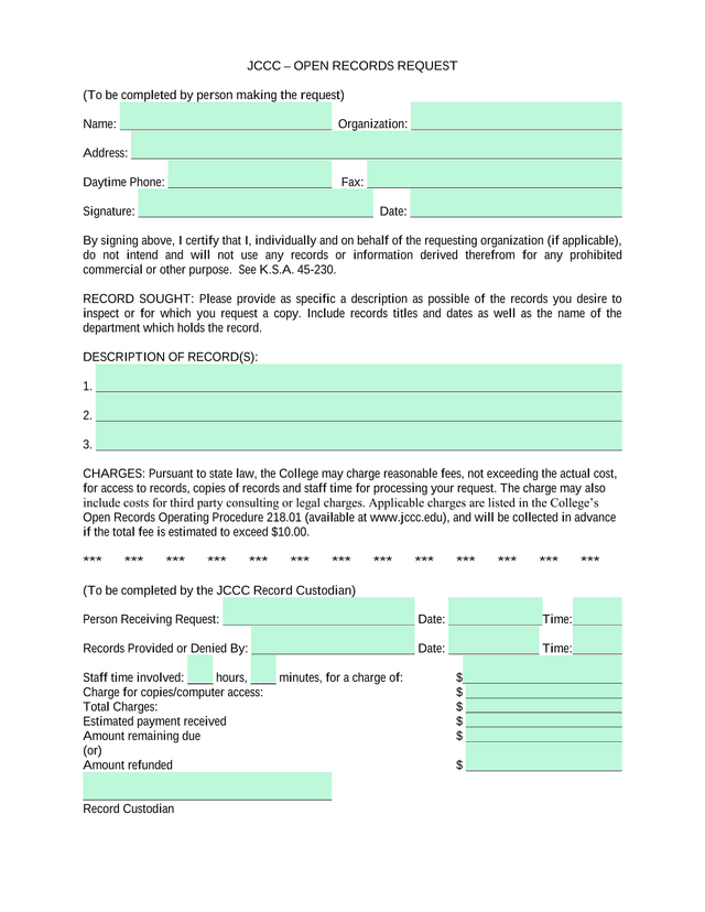 Kansas Open Records Act   Affidavit Form screenshot