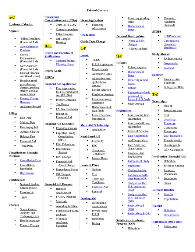 Academic Calendar And Financial Guide screenshot