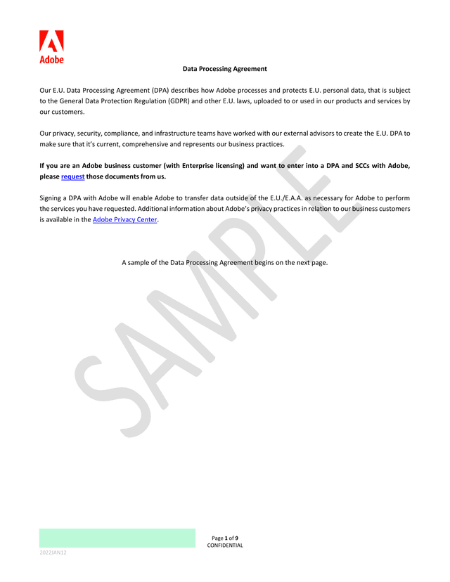 Data Processing Agreement screenshot