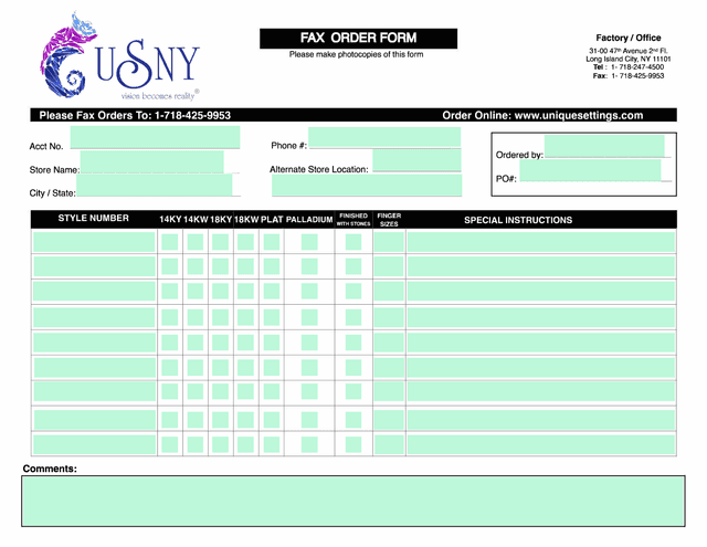 FAX Order Form screenshot