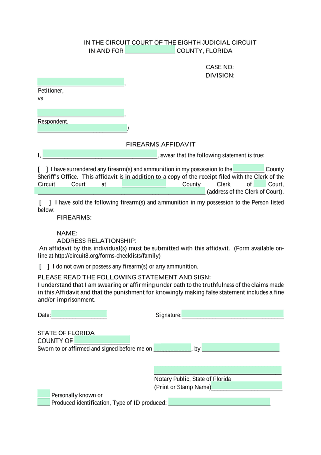 FIREARMS AFFIDAVIT screenshot