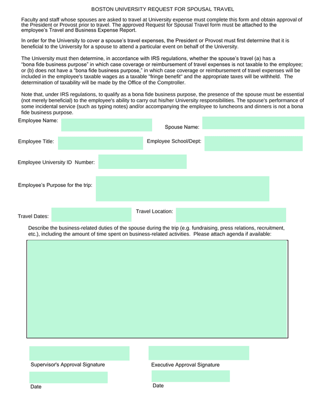 Boston University Request For Spousal Travel screenshot