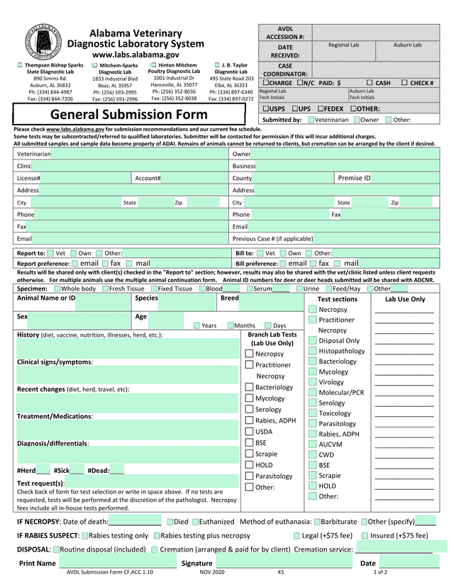 AVDL Submission Form CF.ACC.1.10 screenshot