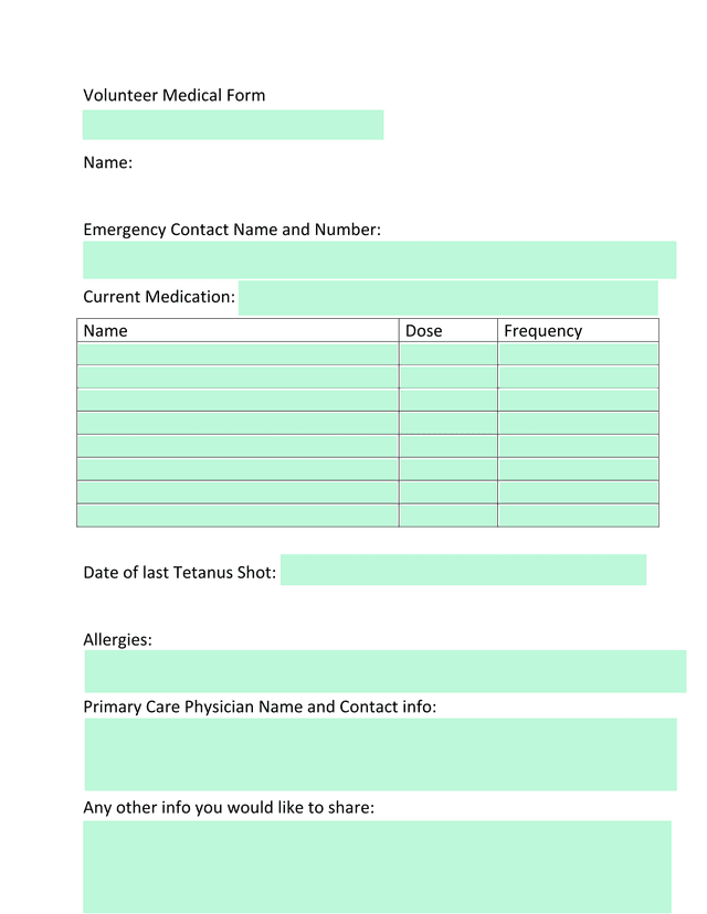 Volunteer Medical Form screenshot