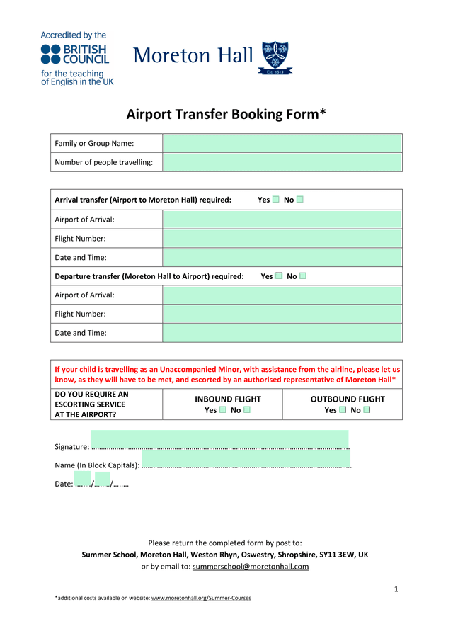 Airport Transfer Booking Form screenshot