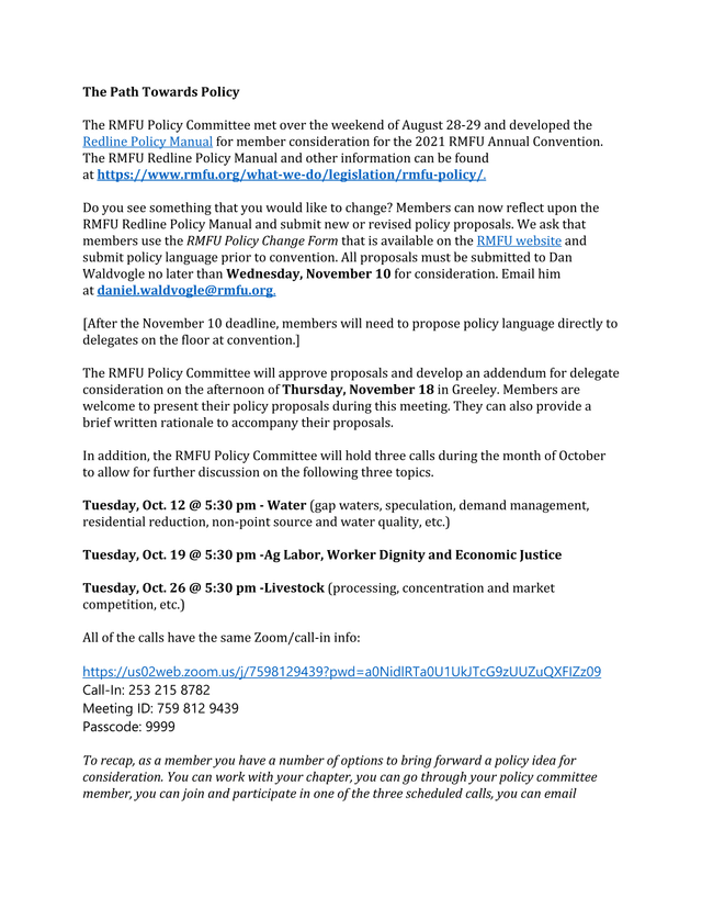 RMFU Policy Manual Proposal Process screenshot