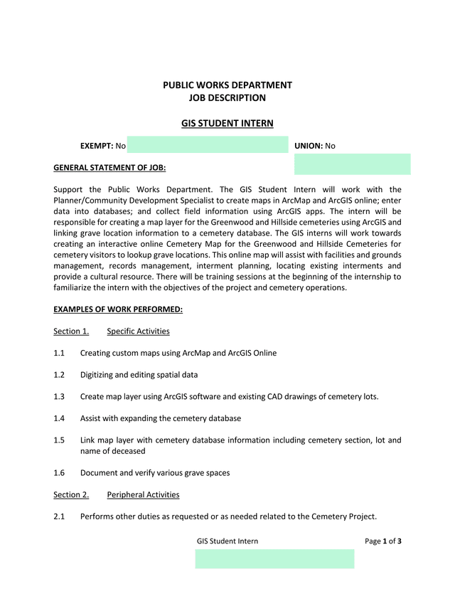 GIS Student Intern Job Description screenshot