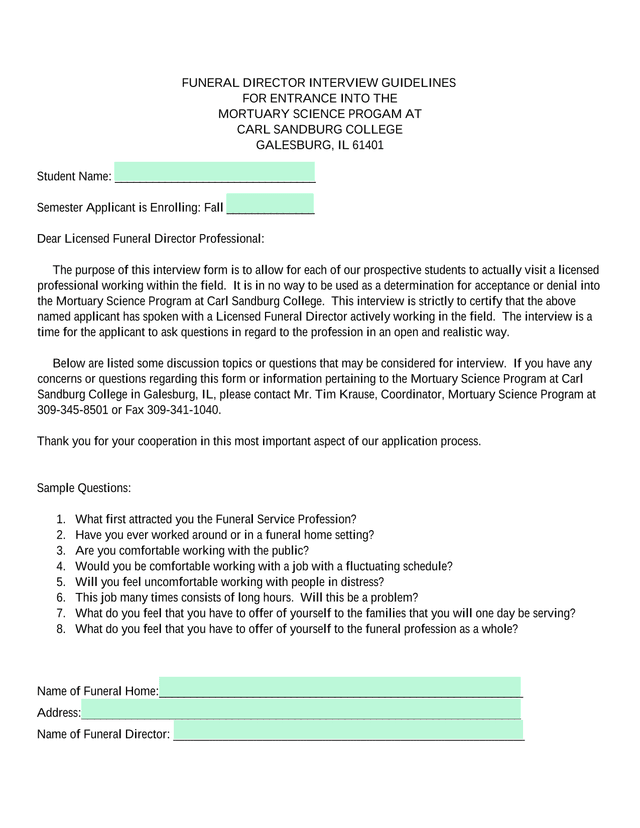 Funeral Director Interview Guidelines screenshot