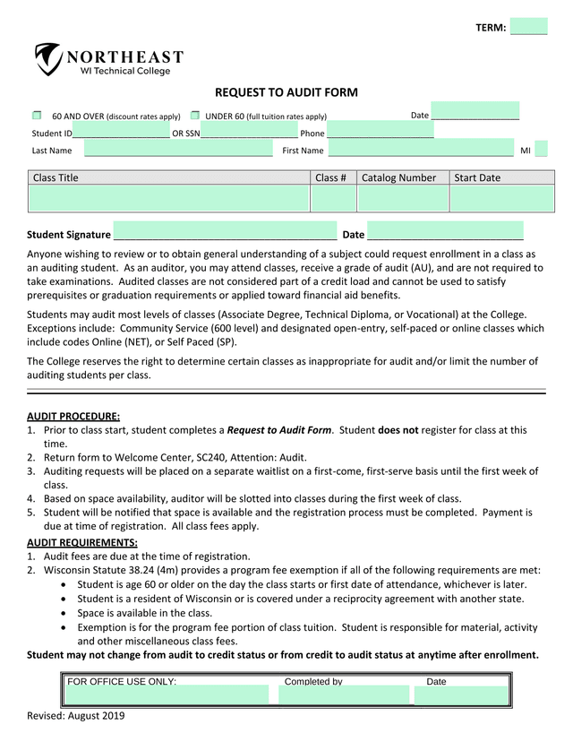 Request To Audit Form screenshot